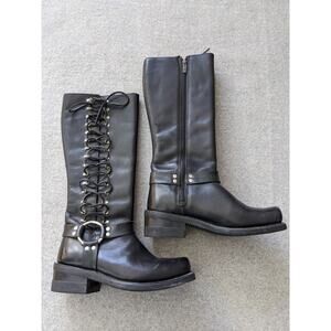 Harley Davidson Lace Zip Leather Motorcycle Riding Boots Womens Sz 7.5 Black Y2K